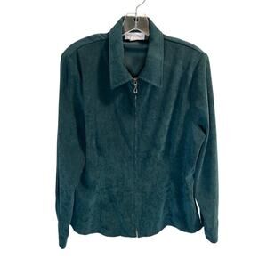 Dressbarn Women's Green Vegan Suede Zip Front Jacket Top Size L Collar Classic